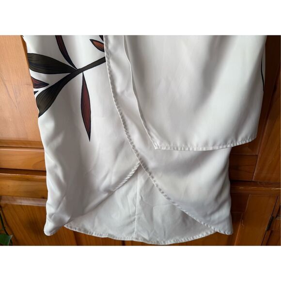 FEHAUTE White Leaf Short Sleeve Satin Wrap Sheath Midi Dress SZ 6 - Picture 6 of 11